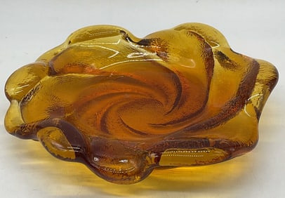 Heavy Orange Art Glass Swirl Dish
