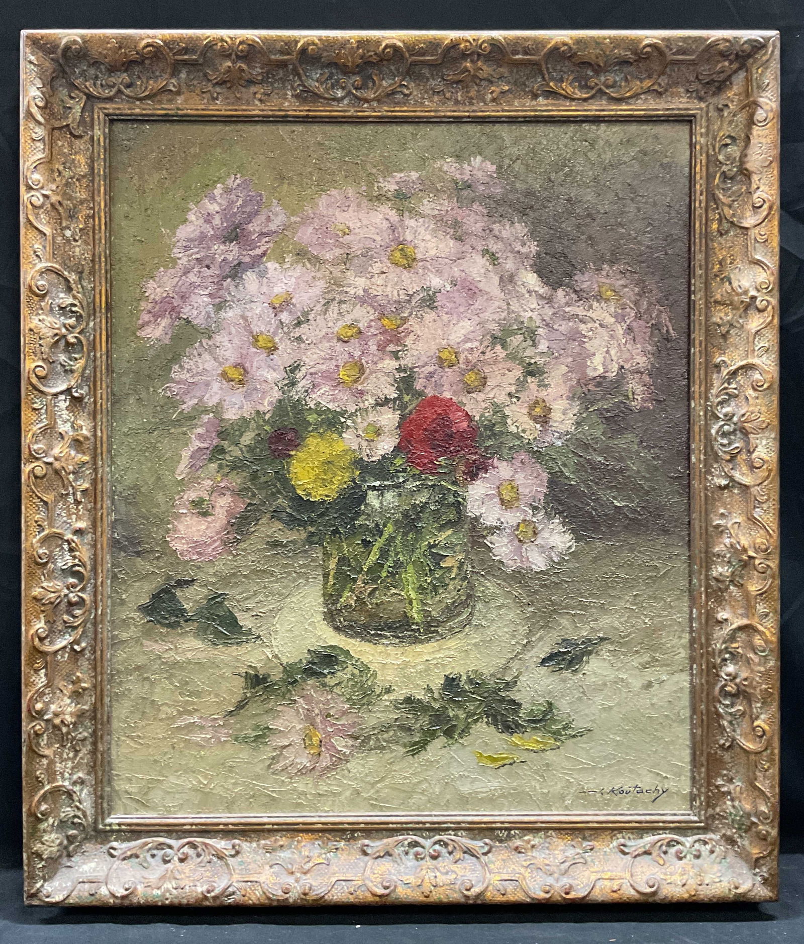 Signed J Koutachy Still Life Flowers Oil Painting (1 of 7)