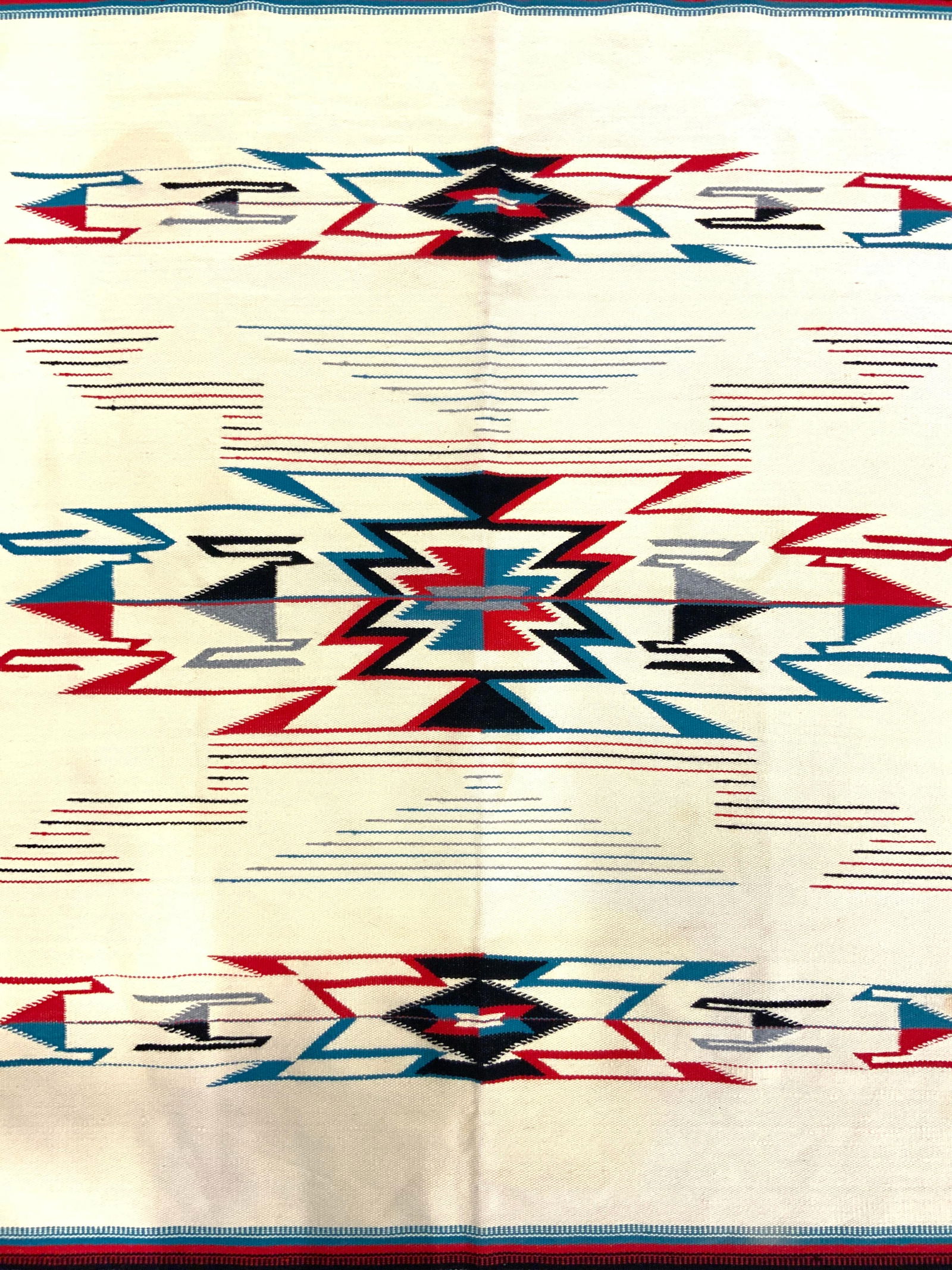 Vtg Handmade Tribal Navajo Wool Rug W Fringes (1 of 8)