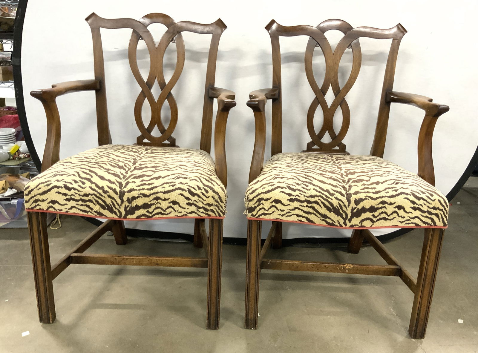 Vintage Pr Chippendale Style Wood End Chairs (1 of 10)