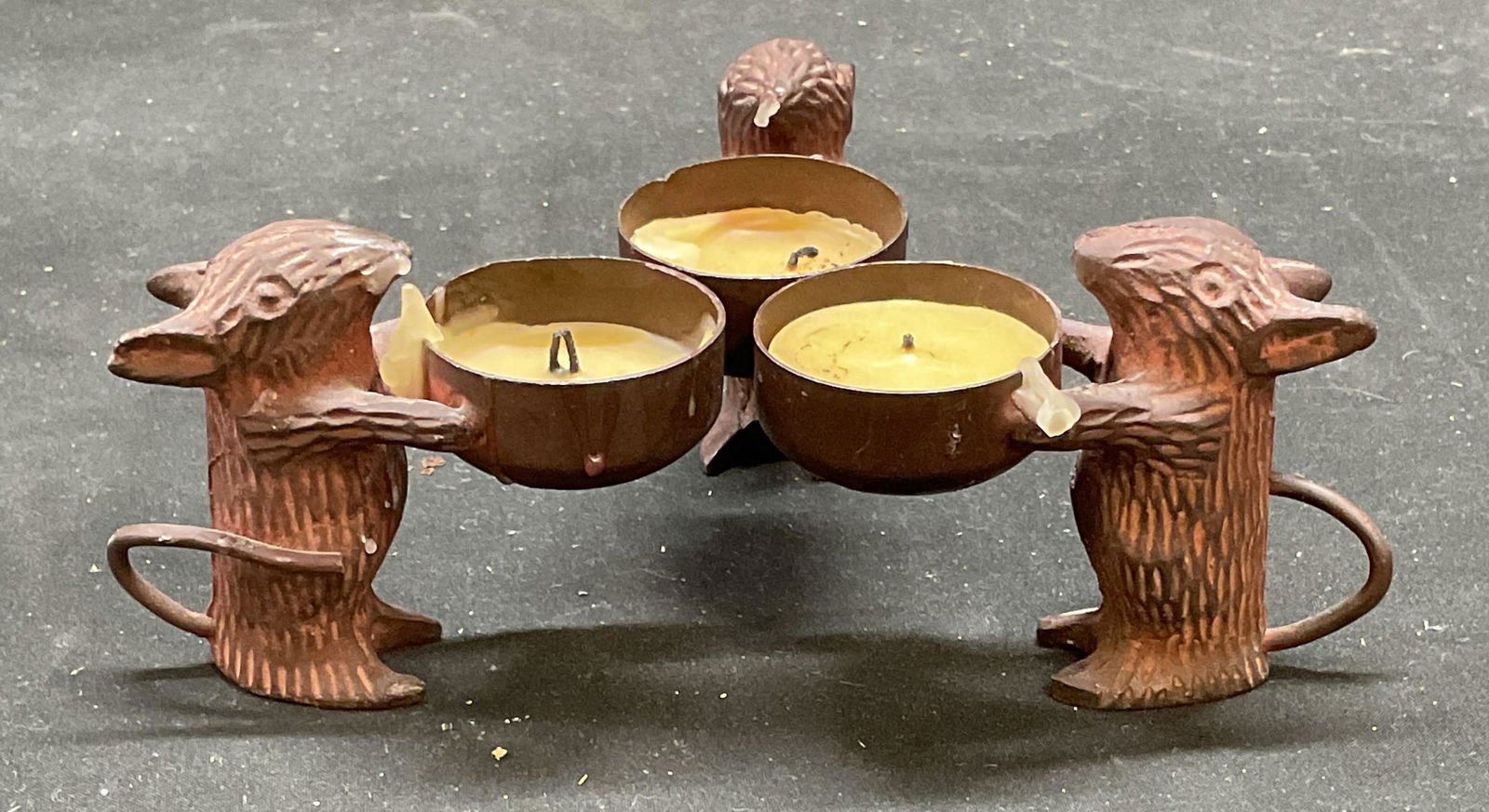 Set 3 Vintage Cast Iron Mouse Tea Light Holders (1 of 7)