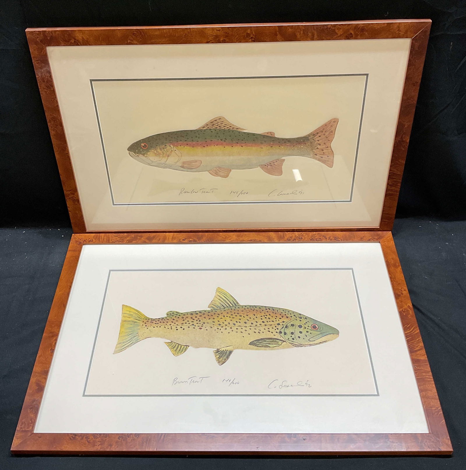 Lot 2 Framed Signed Trout Fish Color Etchings (1 of 7)