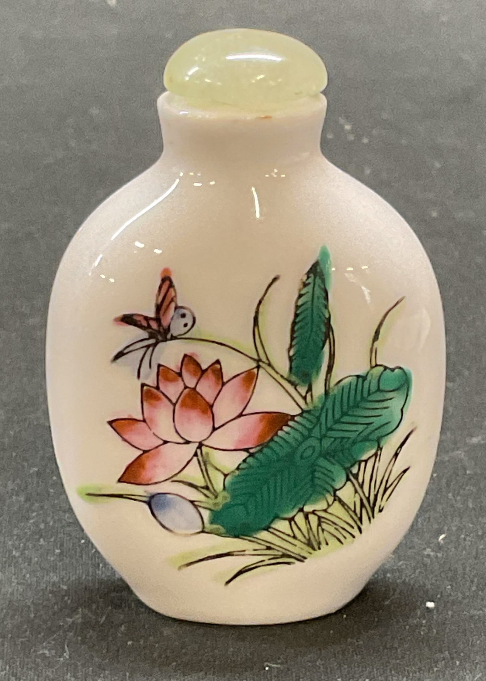 Signed Asian Porcelain Jade Lotus Snuff Bottle (1 of 6)