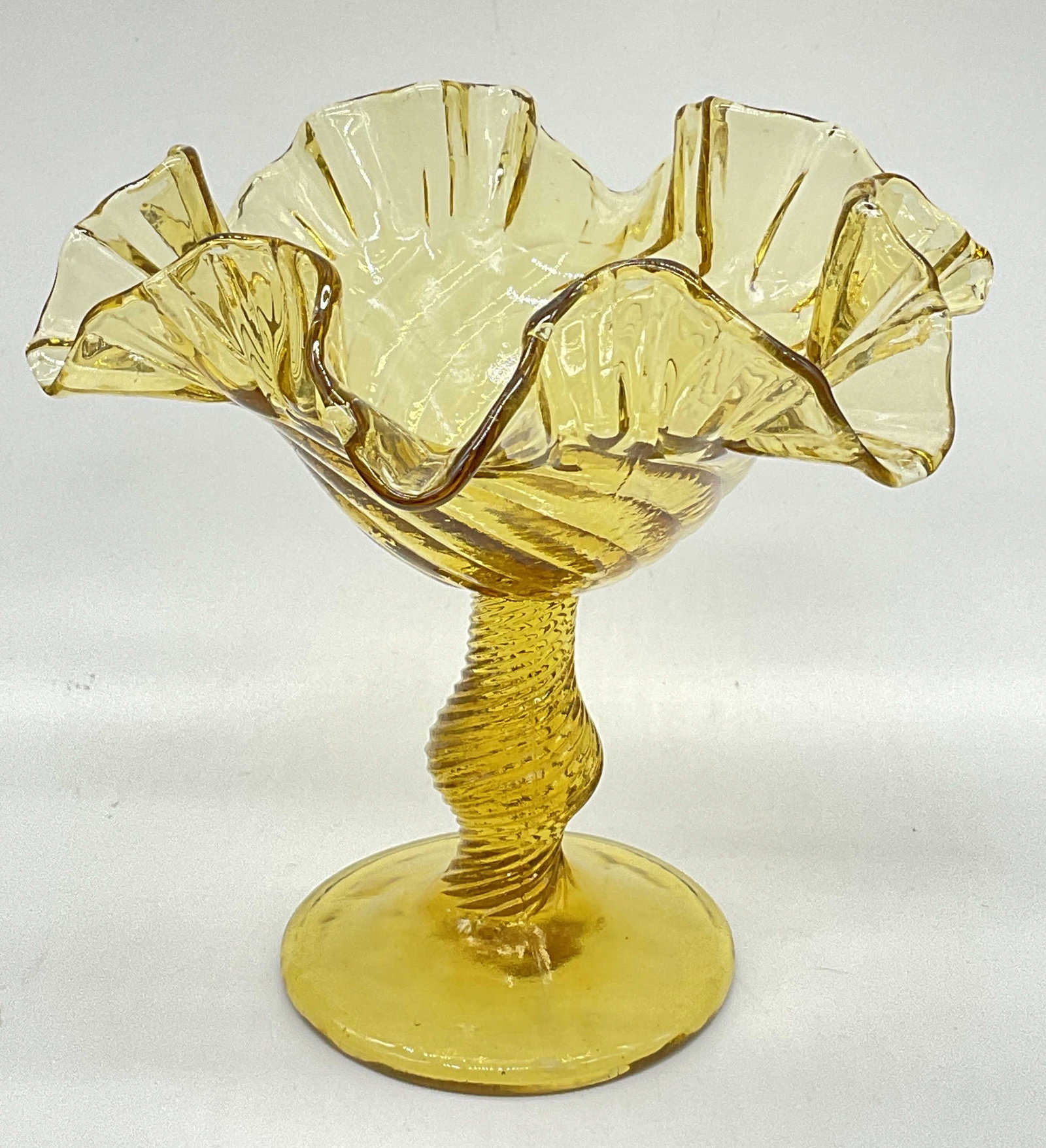 Vintage Ruffled Rim Yellow Glass Compote Dish (1 of 7)