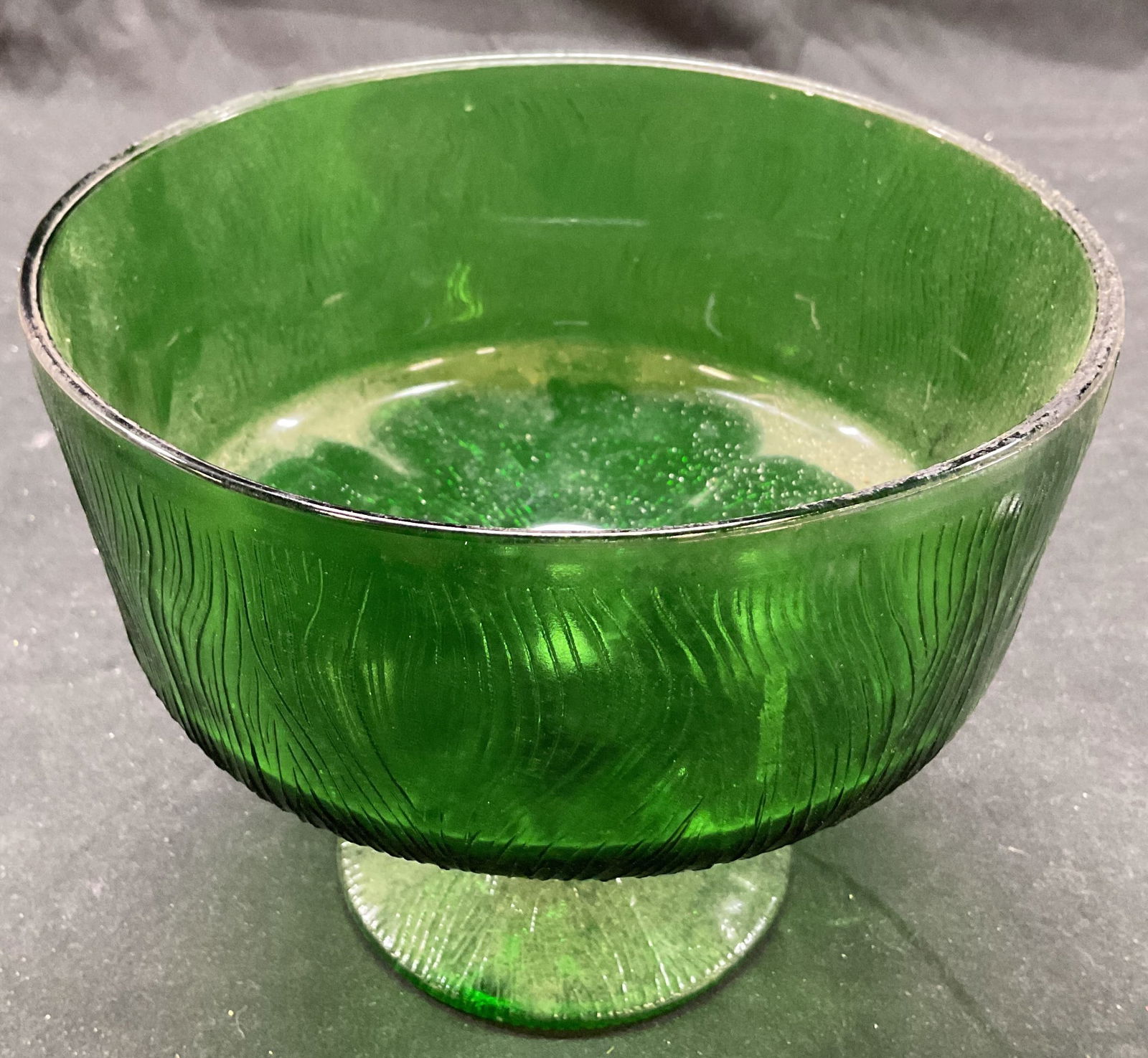 1960s Emerald Green Hoosier Glass Pedestal Bowl (1 of 8)