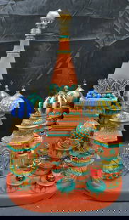 Signed Ellie Haggerty St Basils Folk Art Sculpture: Ellie Haggerty Folk art sculpture. St Basils Cathedral. Russian Orthodox Church. Hand painted orange and green wood with assemblage objects. Metal, poker chips, rhinestones, beads, figurines and gilt