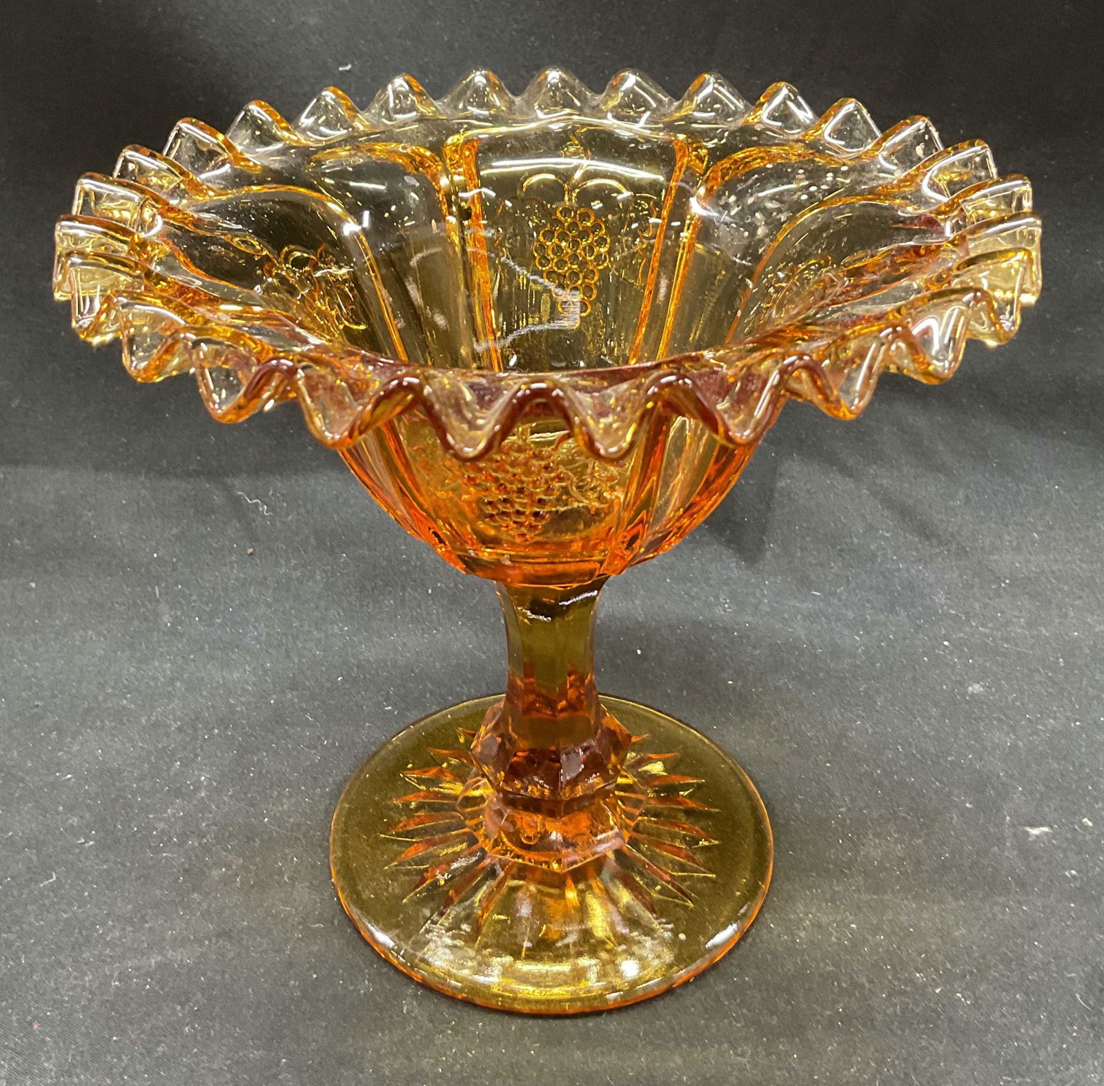 Vtg Red Cliff Amber Glass Ruffled Rim Compote (1 of 8)