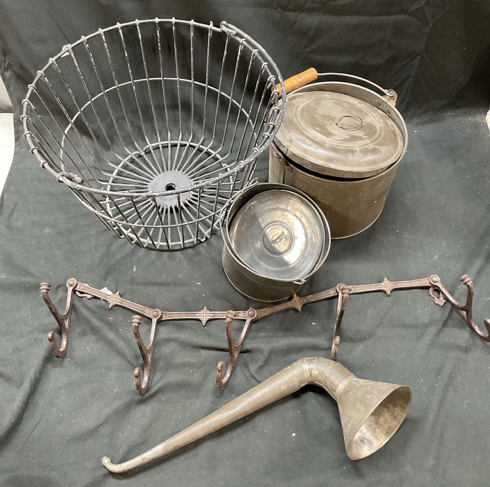Lot 5 Antique Metal Buckets Hanging Hooks Funnel (1 of 11)