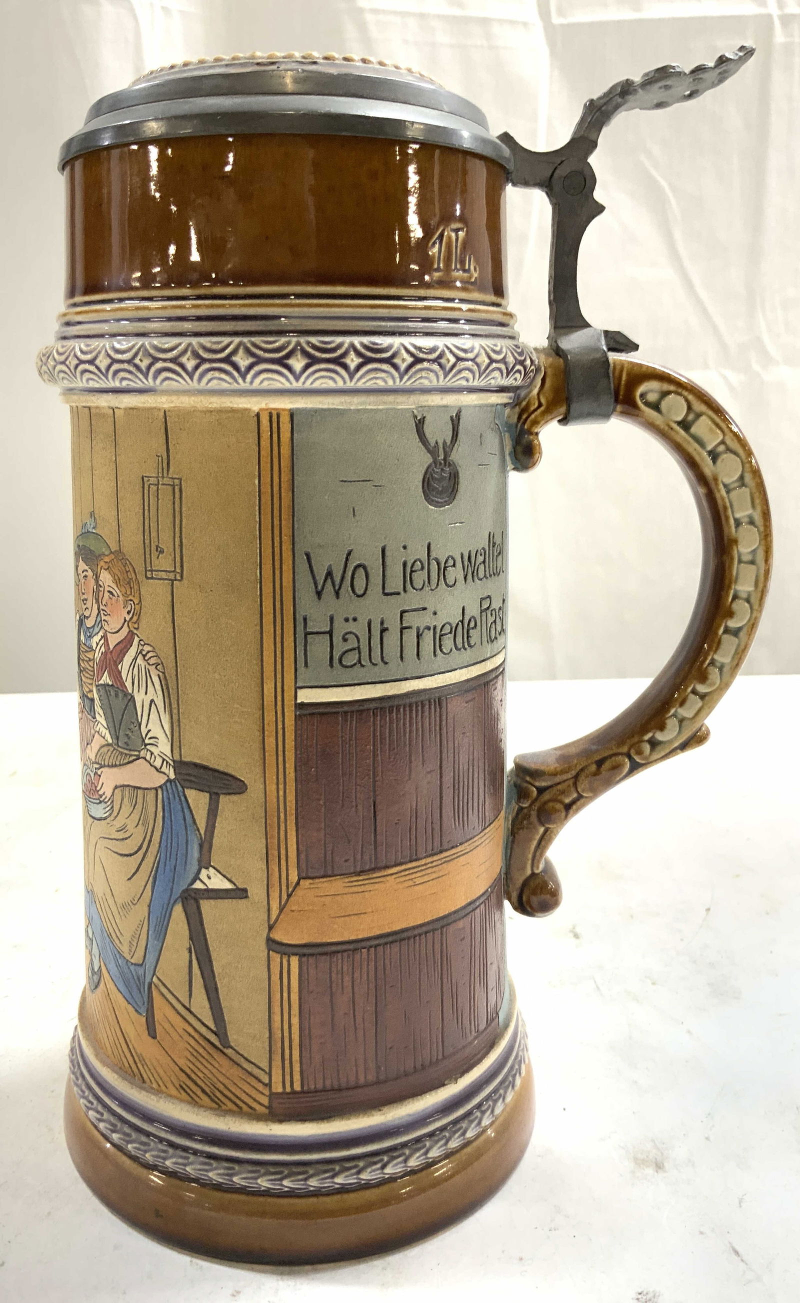 Vntg German Ceramic Beer Stein W Metal Lid (1 of 8)