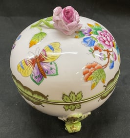 Vtg Herend Porcelain Lidded Bonbon Footed Dish
