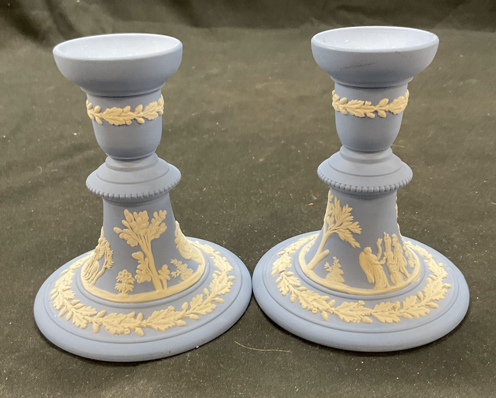 Set 2 WEDGWOOD Jasperware Blue Candle Holder UK (1 of 7)
