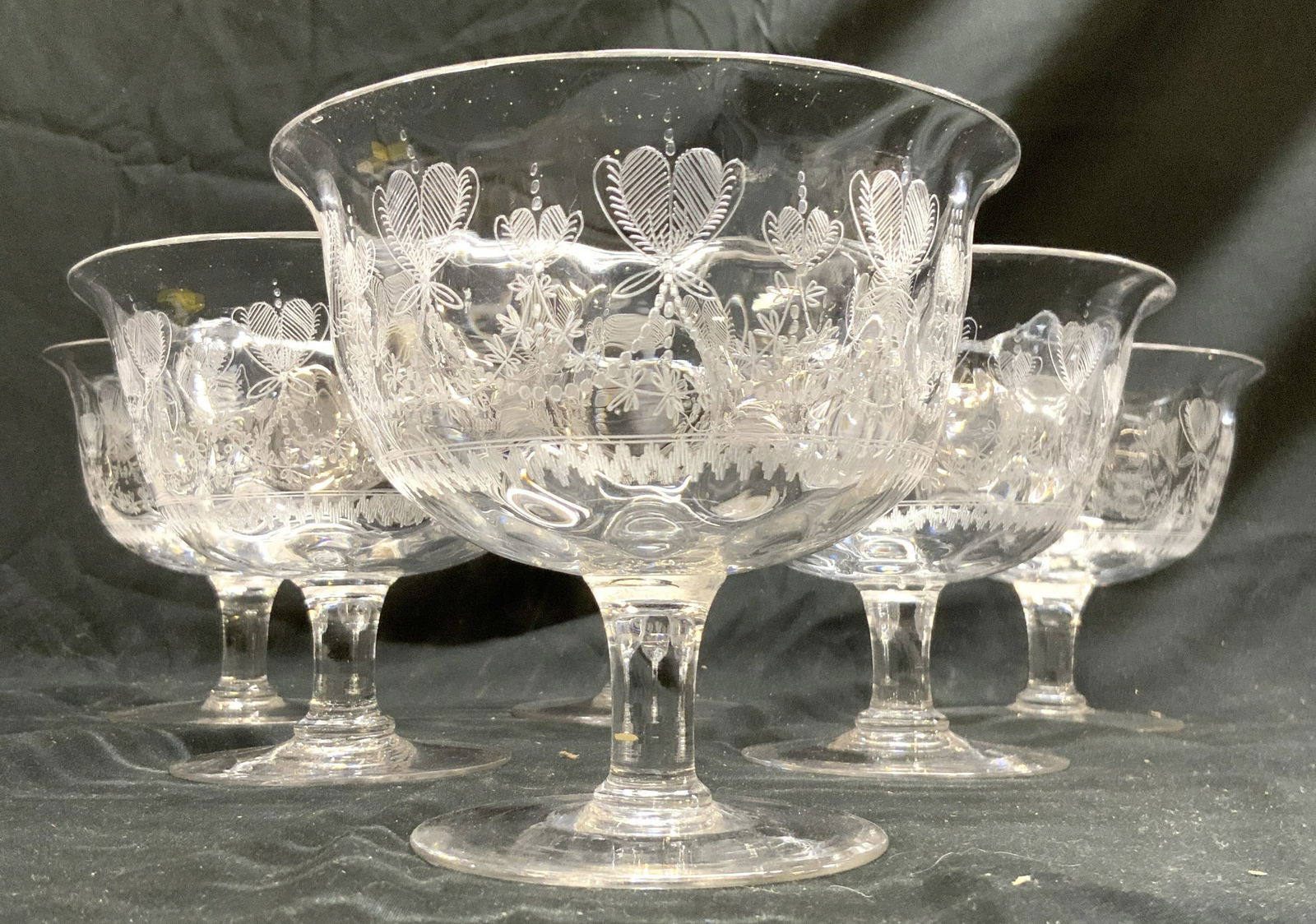 WEBB Set 6 Vntg Etched Art Gls Crystal Compotes (1 of 8)