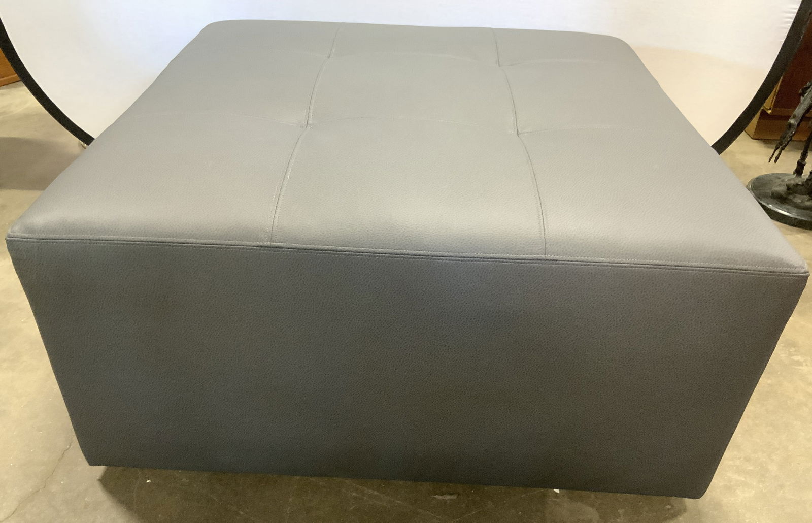Slate Pebbled Leather Ottoman On Wheels (1 of 10)