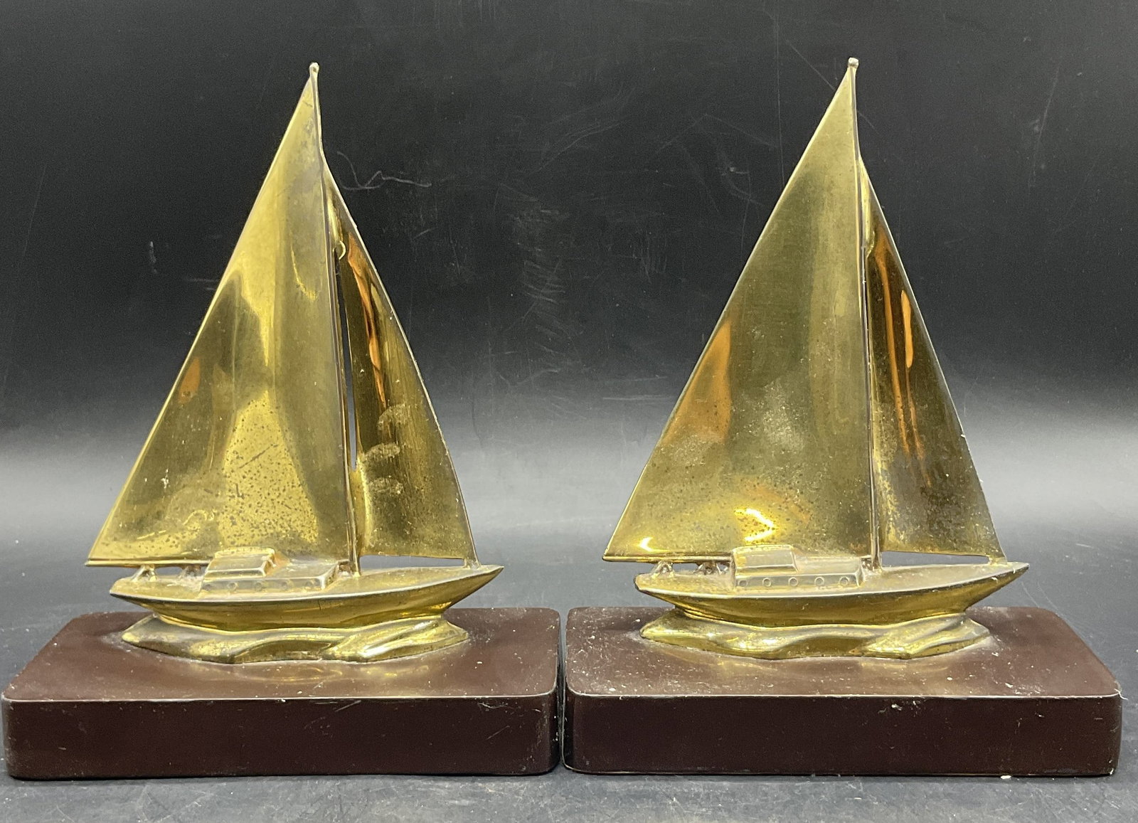 Pair Vintage Brass Nautical Sailboat Bookends (1 of 8)