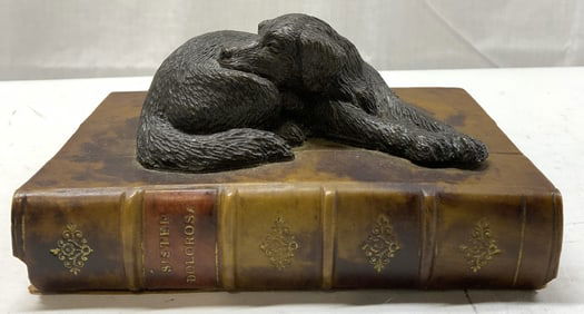 Vtg SisterDolorosa Bronze Sleeping Dog Paperweight