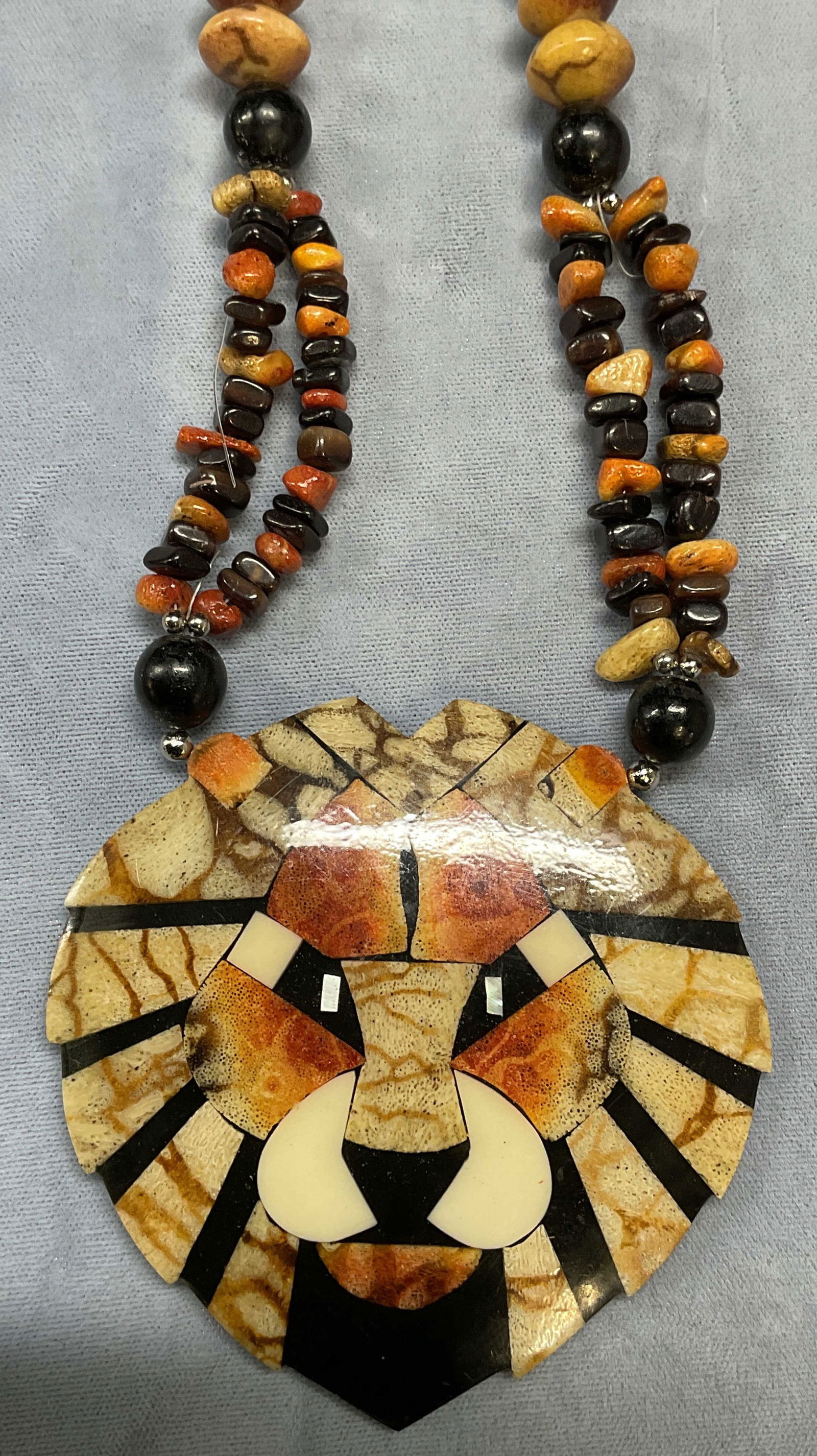 Handmade Beaded Stone Coral Lion Necklace (1 of 6)