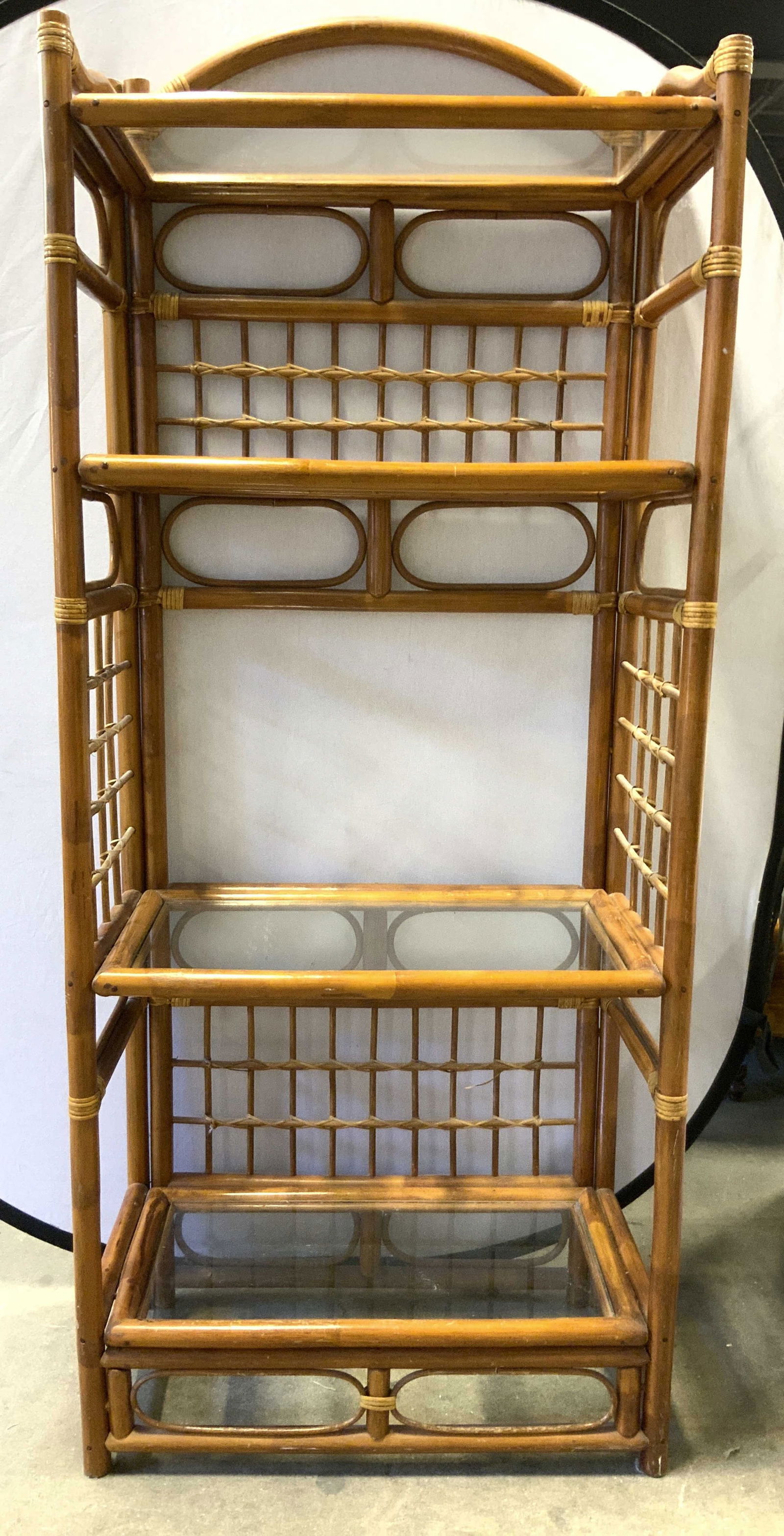 Vtg Bamboo Etagere W 4 Glass Shelves (1 of 9)