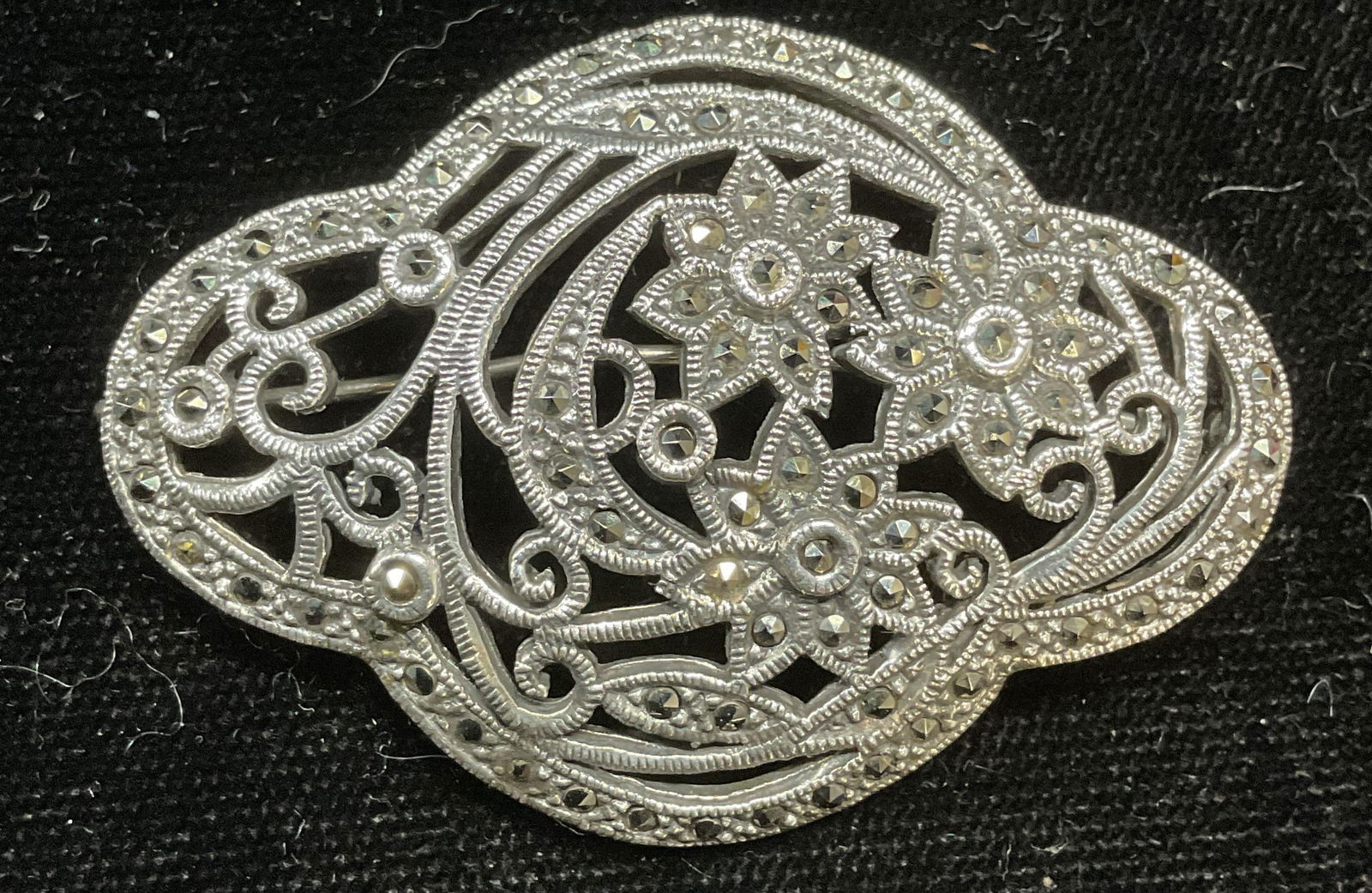 Vtg Signed Sterling Silver Marcasite Brooch (1 of 7)