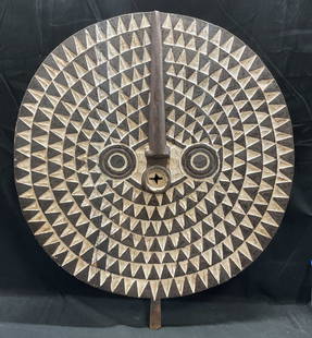 Vintage Tribal Art Carved Wood Mask 31 Inches: Vintage hand carved and painted wood mask. Tribal art. Abstracted face with geometric pattern. Measures approx 31 inches long. Wear including cracking, paint loss, some chipping. Tribal mask, tribal a