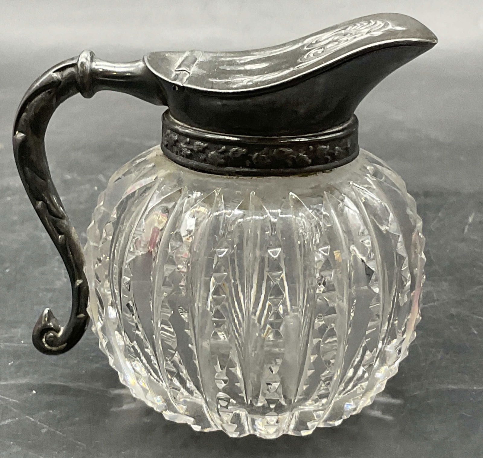 Vintage Cut Glass & Metal Syrup Dispenser Pitcher (1 of 9)