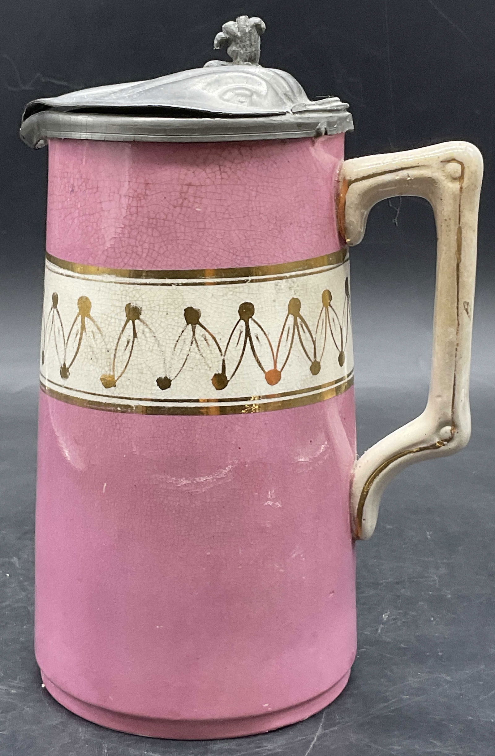 Vintage Pink Ceramic & Metal Syrup Dispenser (1 of 8)