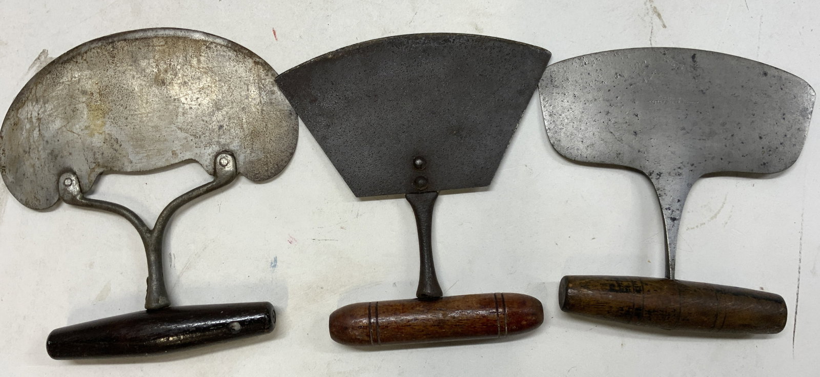 Lot 3+ Antq Wooden & Metal Choppers LANDERS: Lot 3+ Antq Wooden & Metal Choppers LANDERS Choppers feature a curved blade with wooden handles. One chopper reads LANDERS FRANK & CLARK. Surface wear consistent to age, use & exposure. Measurements: 
