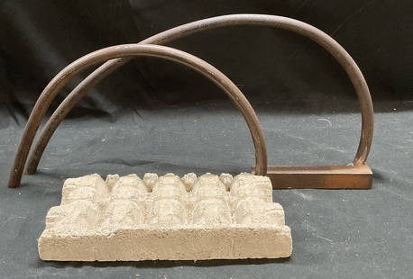 Signed Caspar Henselmann Mixed Media Sculpture: Mixed media abstract sculpture. Stone and metal. Architectural forms. Signed on stone, C. Henselmann. Dated 2002. Caspar Henselmann (German/American b. 1933 d. 2015) was a German born sculptor and med