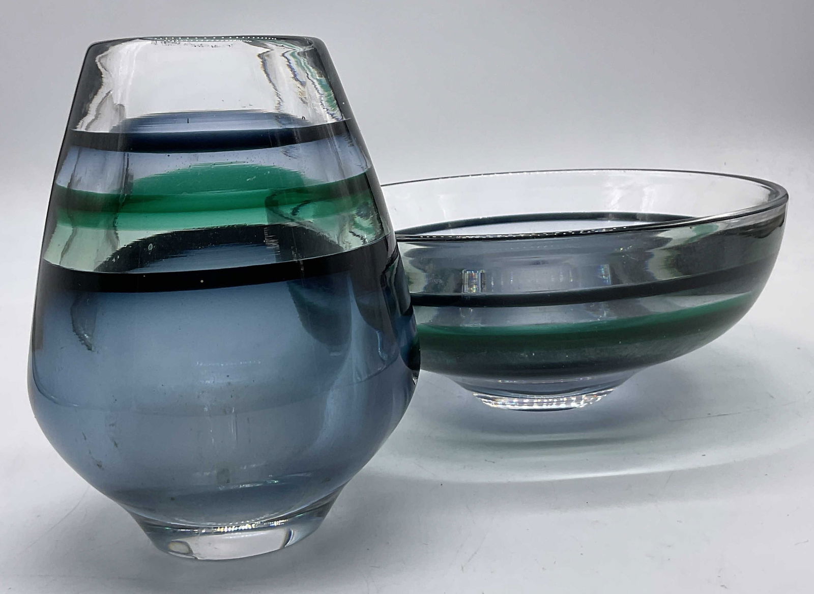 Set 2 ORREFORS Vintage Banded Crystal Bowl & Vase (1 of 9)