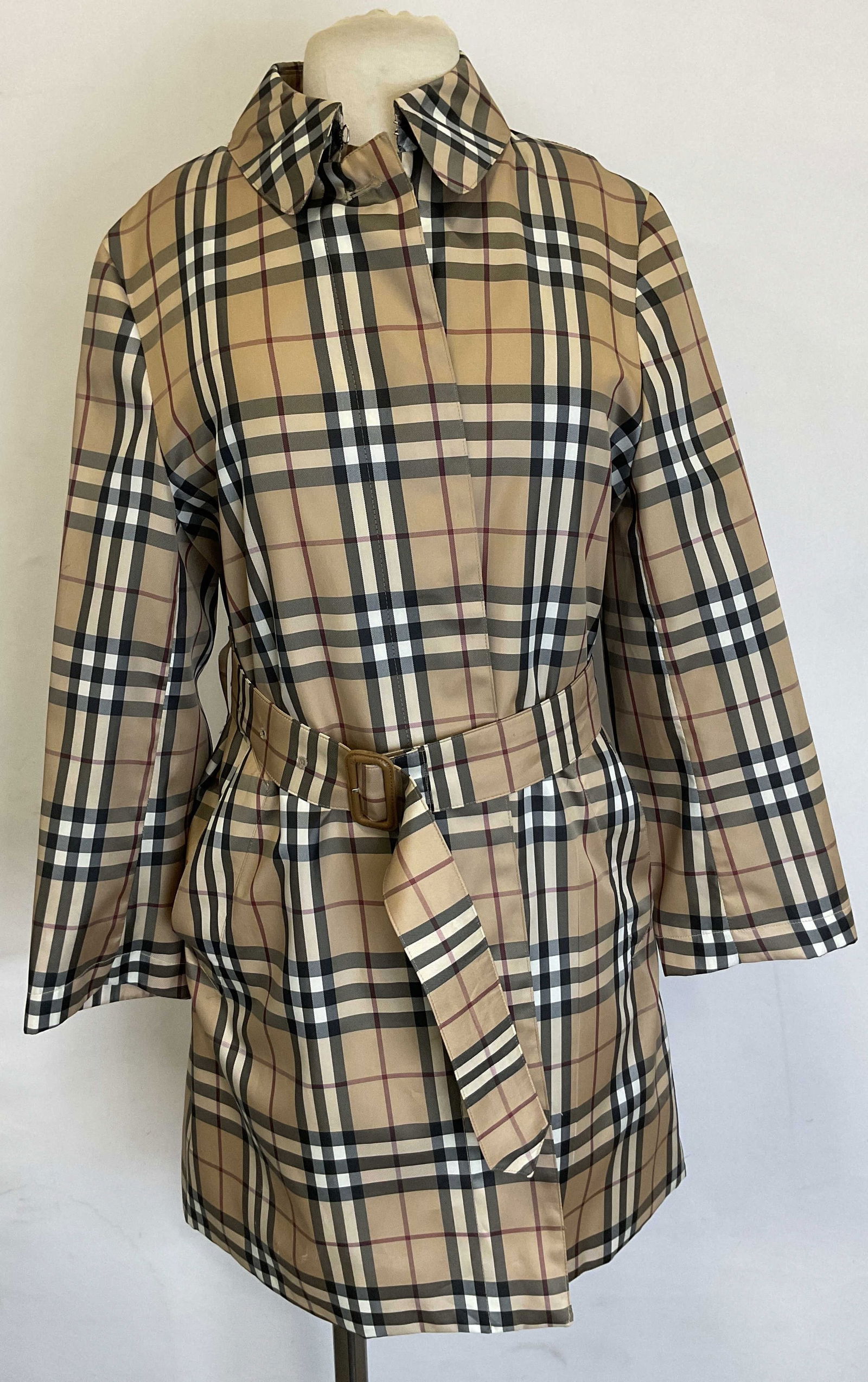 Vtg Burberry Polyester Plaid Trench Coat Jacket (1 of 8)