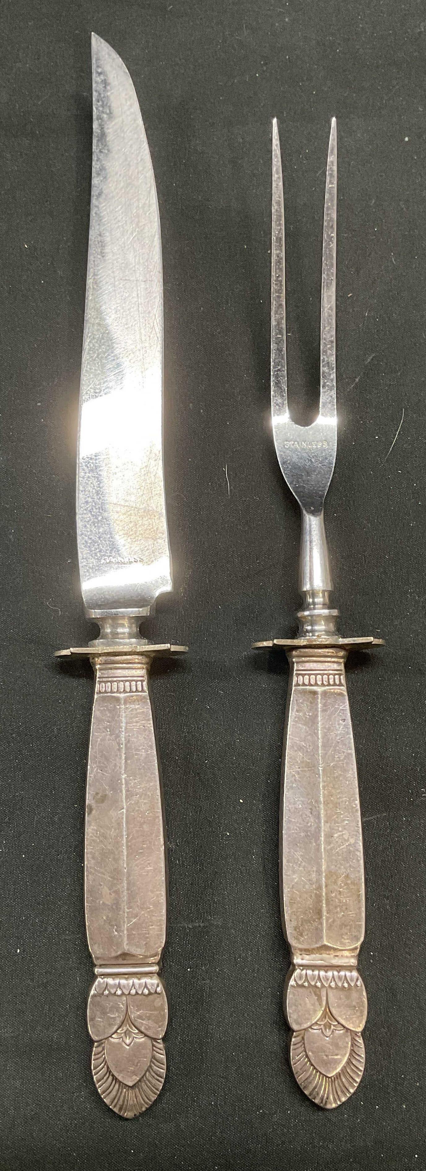 Pair Art Deco Sterling Silver Carving Knife & Fork (1 of 7)