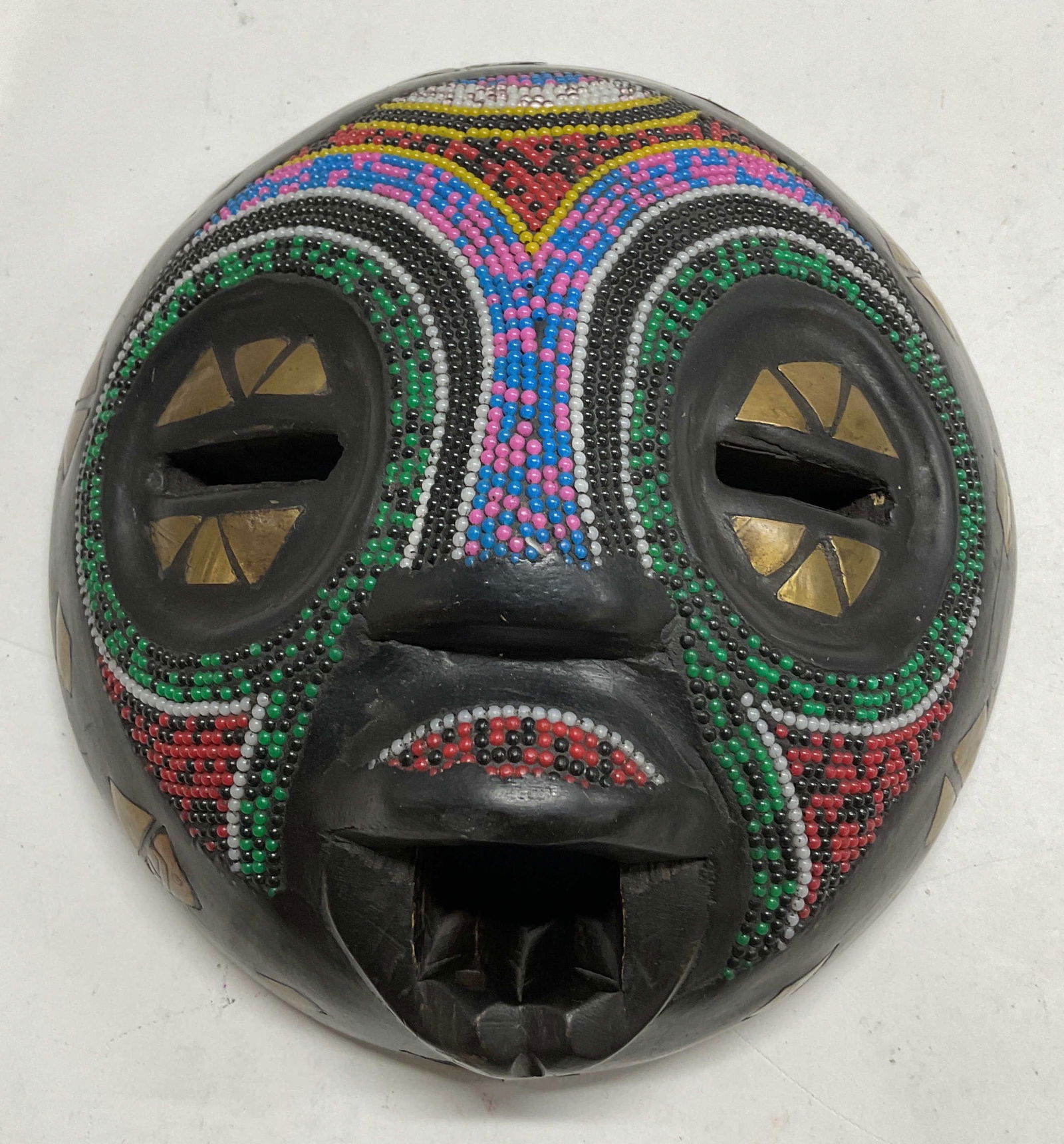 Hand Beaded Nigerian Wood Mask Wall Hanging (1 of 8)