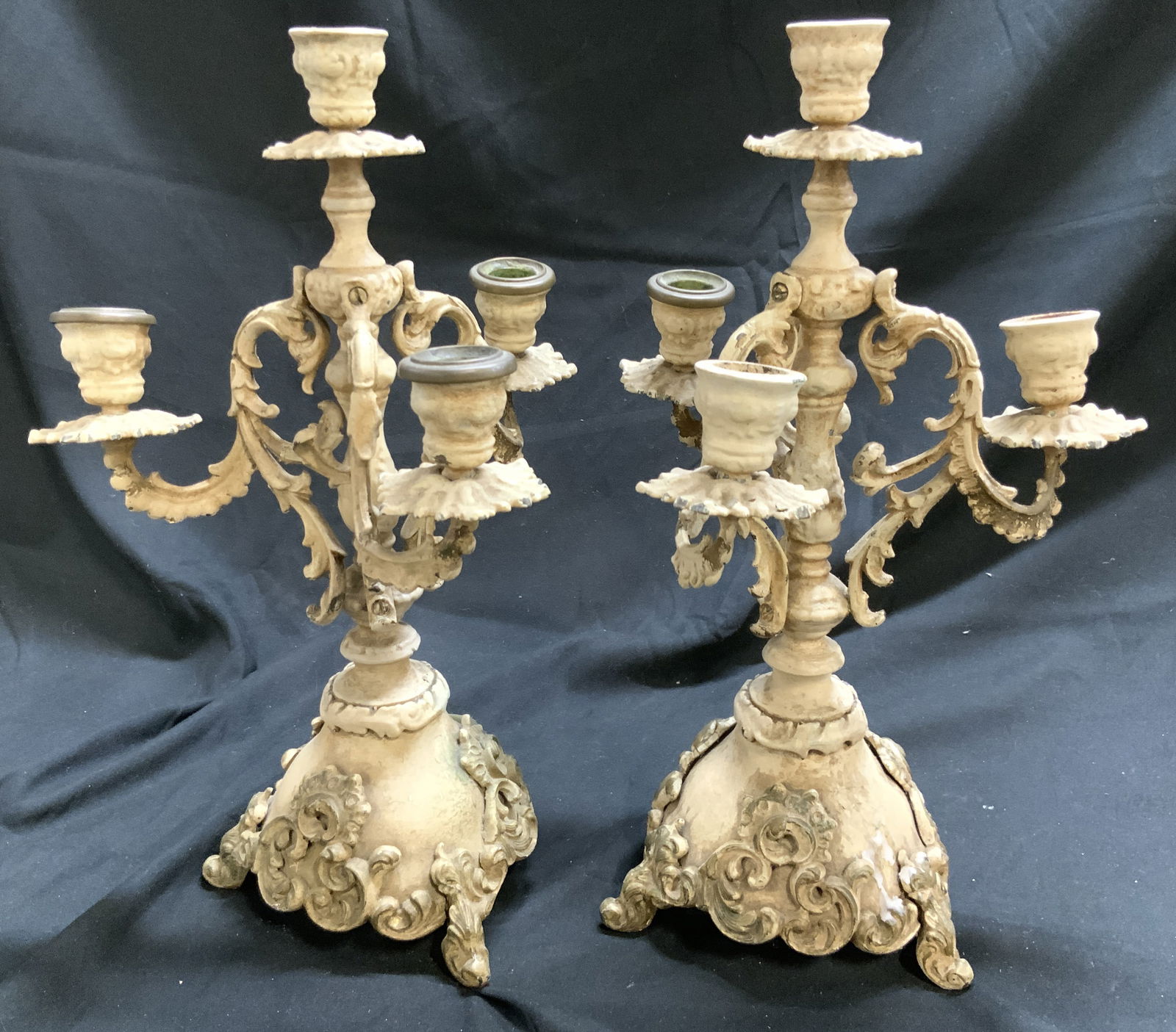 Antique Pair Baroque Style Metal Candelabras (1 of 8)