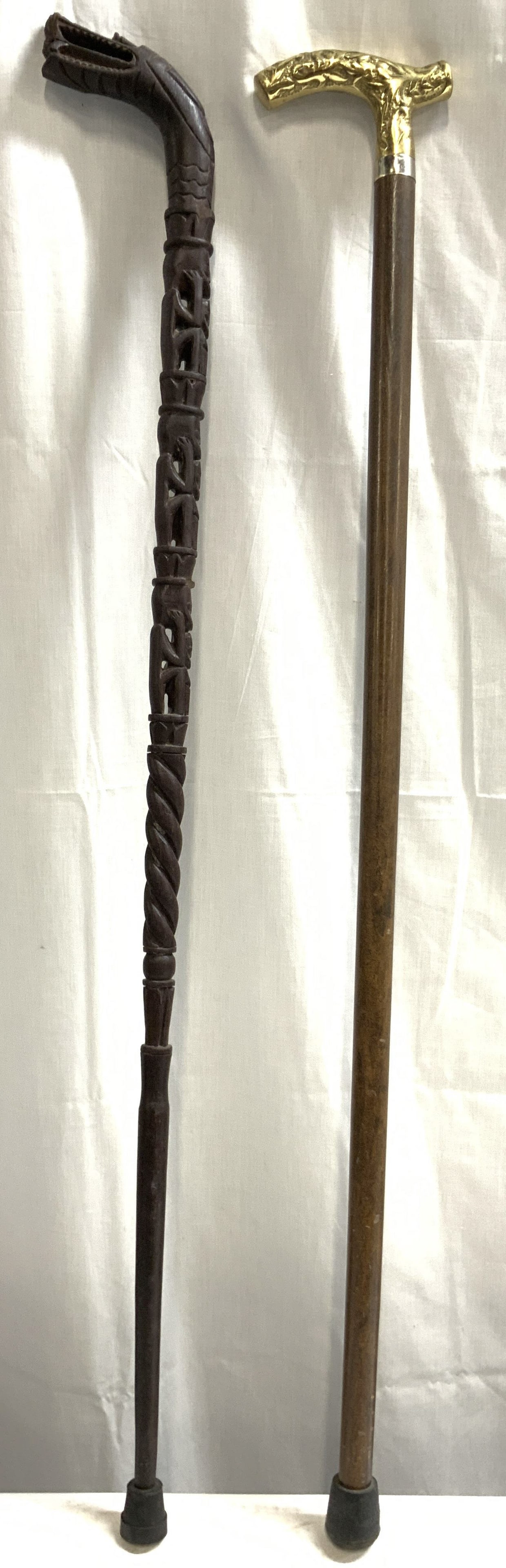 Lot 2 Carved Wooden Cane & Cane W Gilt Handle 3ft (1 of 8)