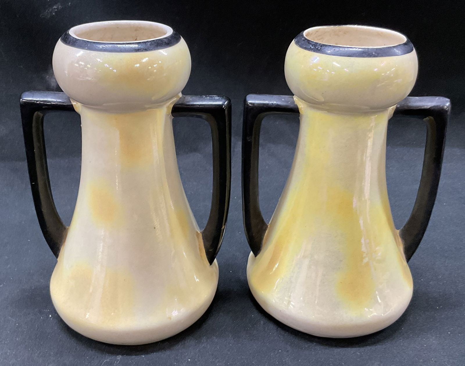 Set 2 Antiq Sgnd Ceramic Czech Lusterware Vases (1 of 7)