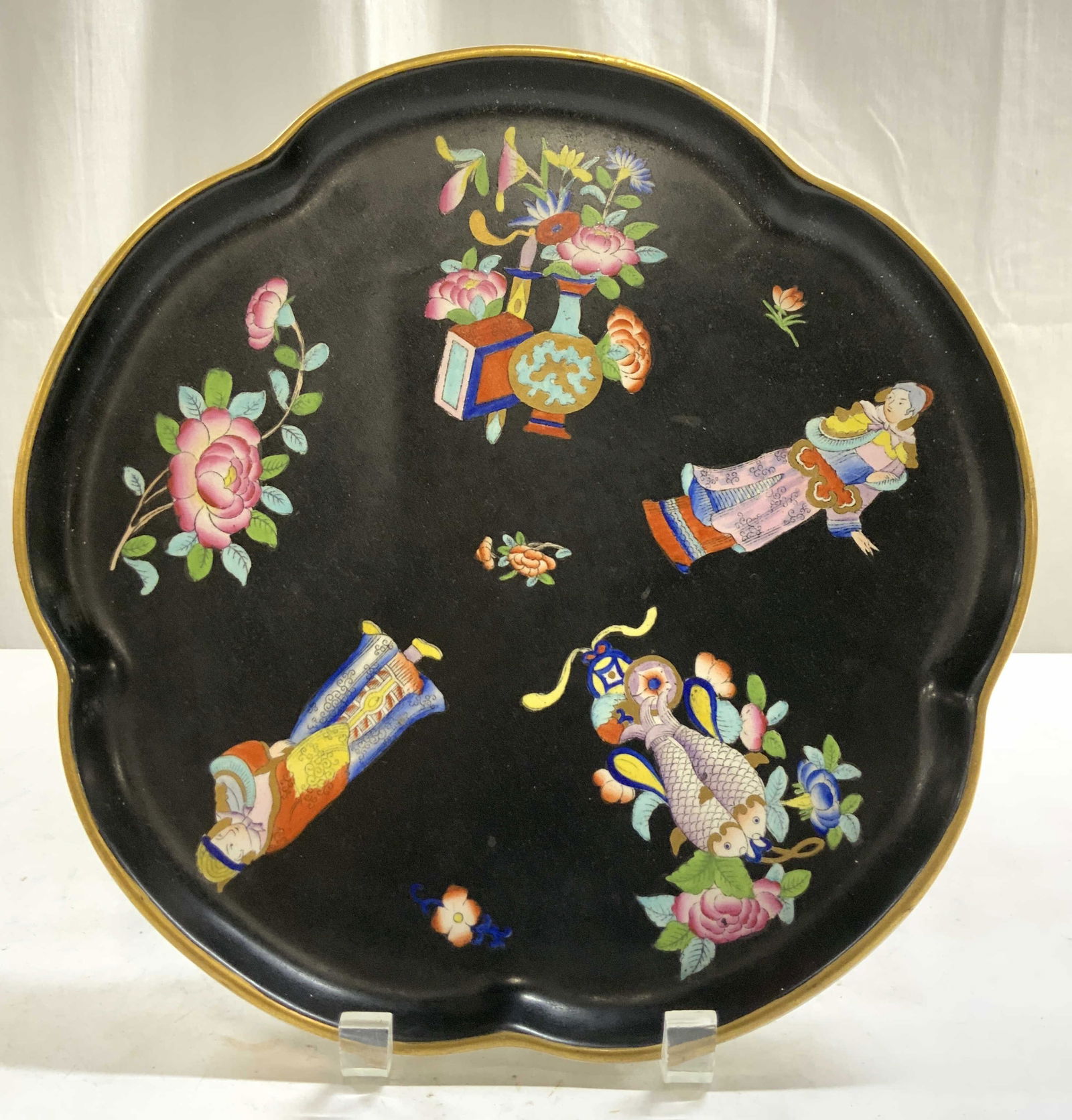 Antq Hand Painted Asian Charger W Gilt Rim (1 of 9)
