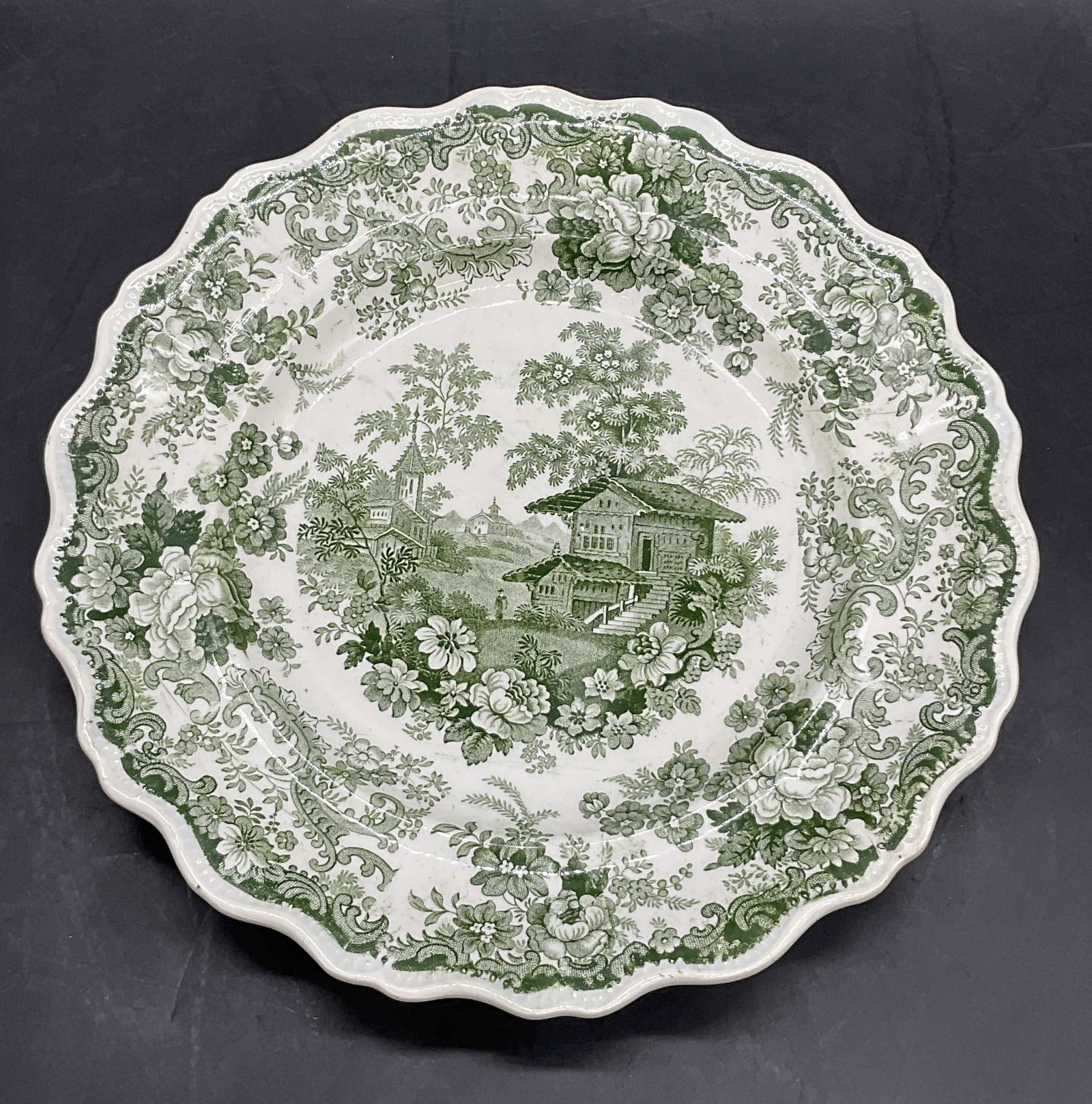 SWISS SCENERY OPAQUE CHINA Vtg Transferware Plate (1 of 7)