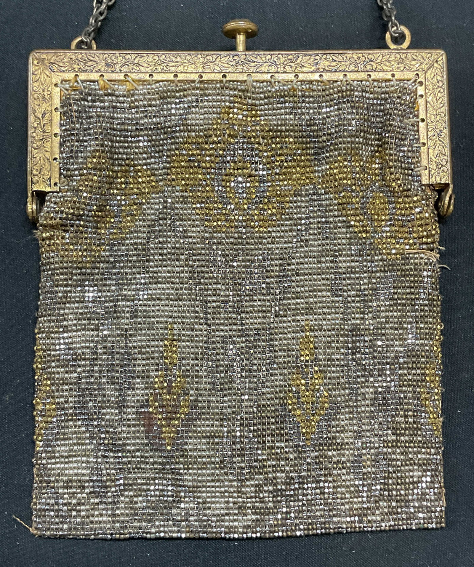 Vtg Gold & Silver Tn Beaded Mesh Handbag France (1 of 7)