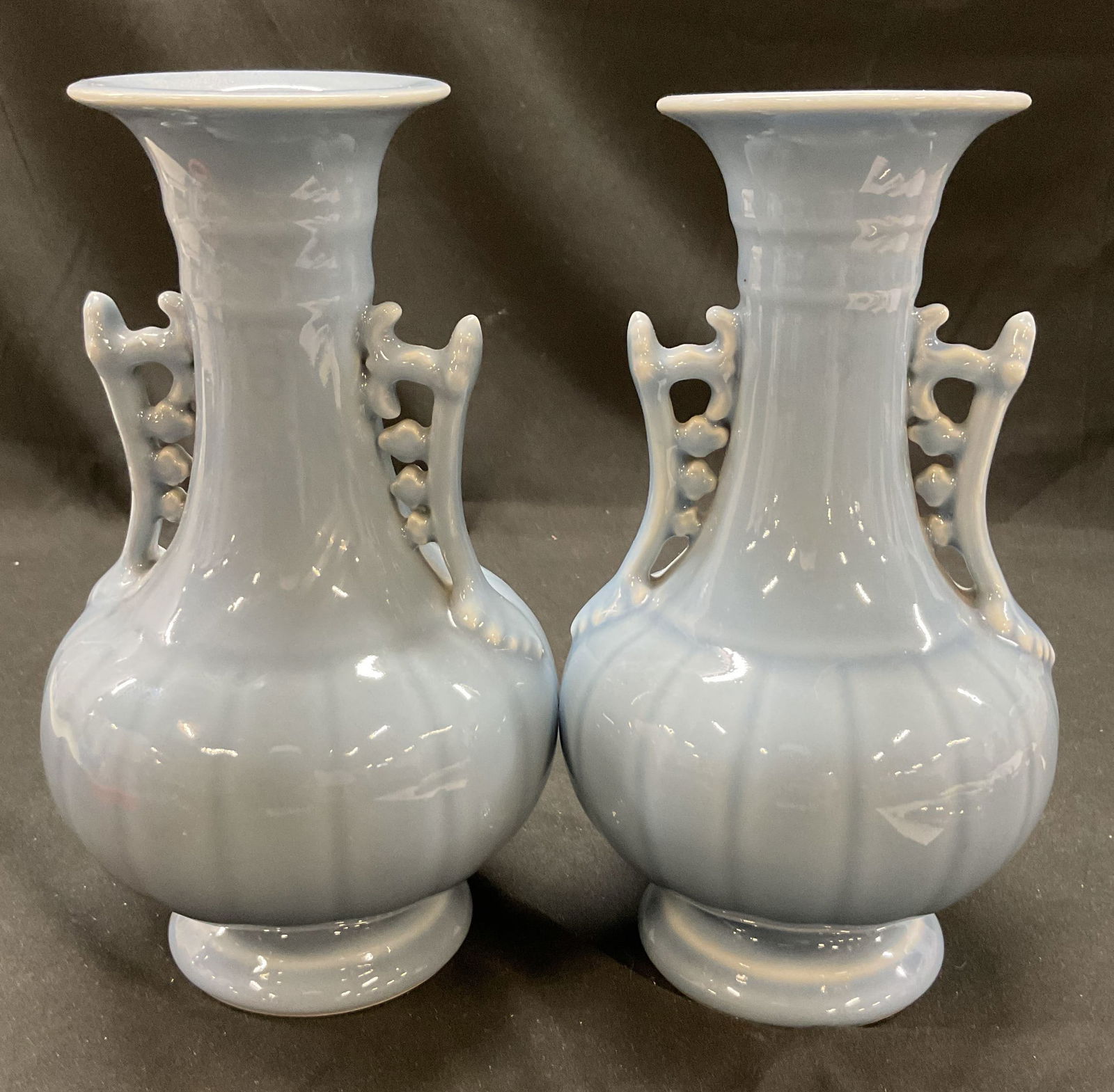 Set 2 Light Blue Chinese Ceramic Celadon Vases (1 of 6)
