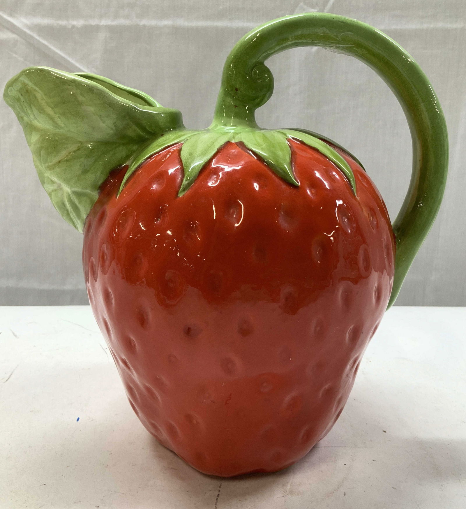 Vntg 1983 BJ Strawberry Glossy Ceramic Pitcher (1 of 6)