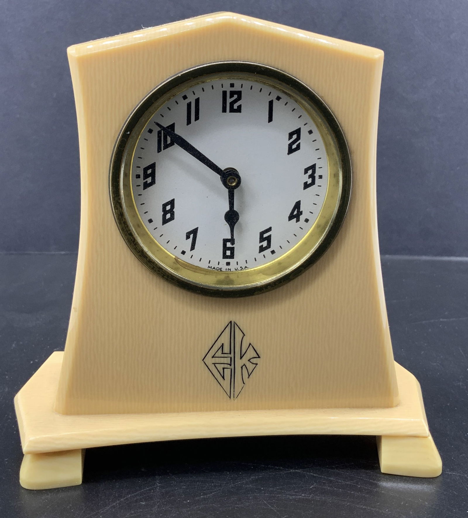 Vntg EK Art Deco Tuskeloid Mantel Brass Clock (1 of 7)