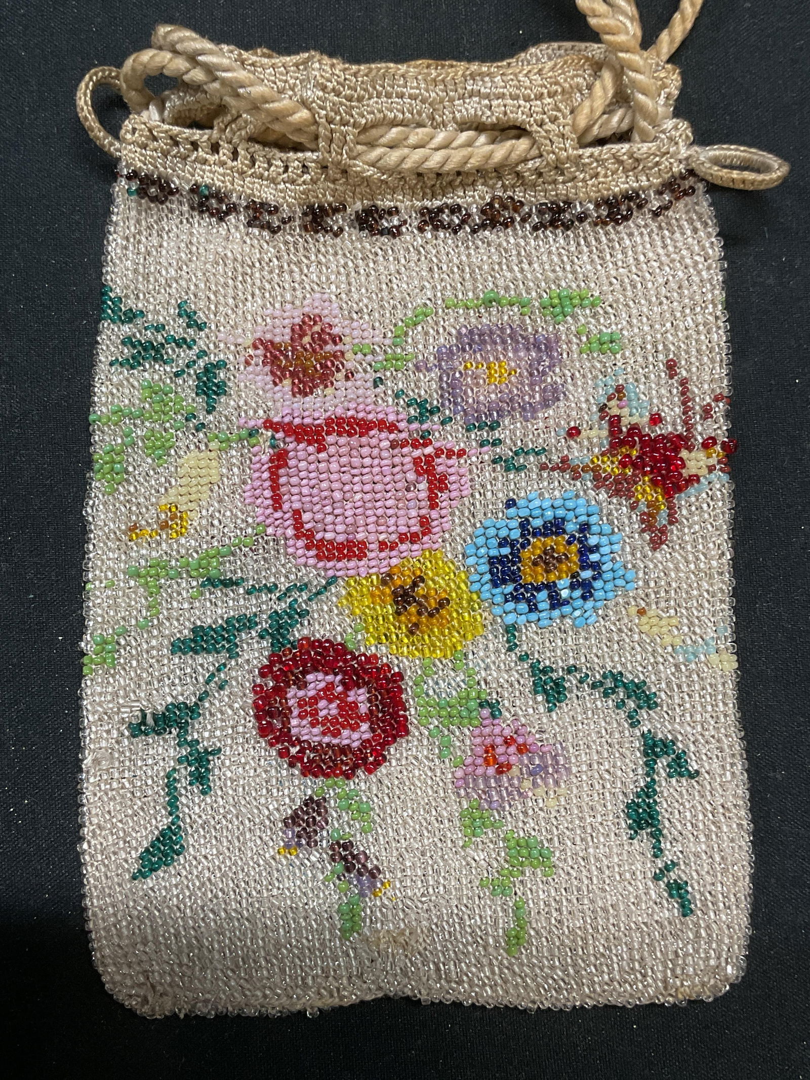 Vintage Hand Seed Beaded Floral Handbag Pouch (1 of 7)