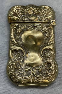 Antique Bristol Silver Scroll Match Safe Case: Antique Bristol Silver (silver plated) match safe with strikes. Silver plated hollowware with raised scroll motif. Marked Bristol silver. Measures approx 2.5 x 1.5 inches. Wear including patina and wa
