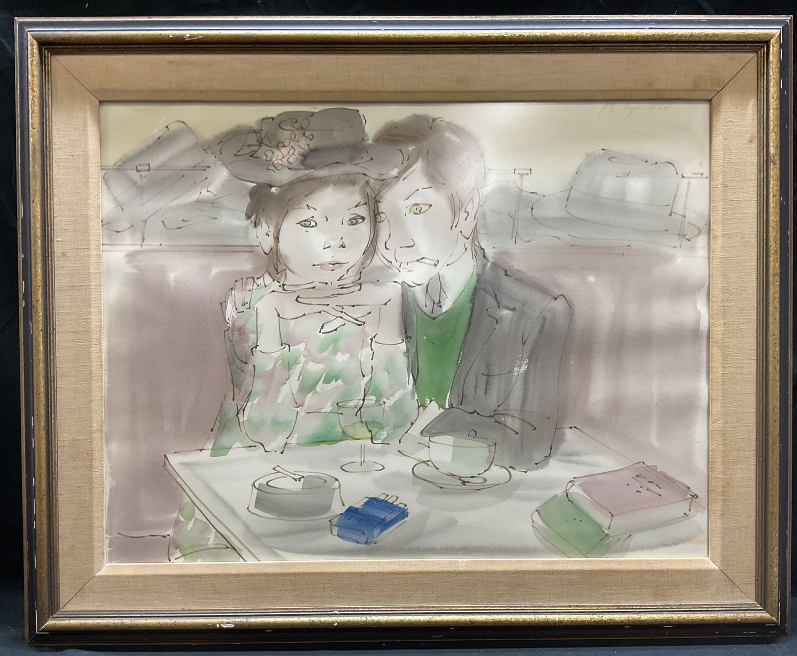 Signed P. H. Noyer Seated Couple Watercolor (1 of 6)