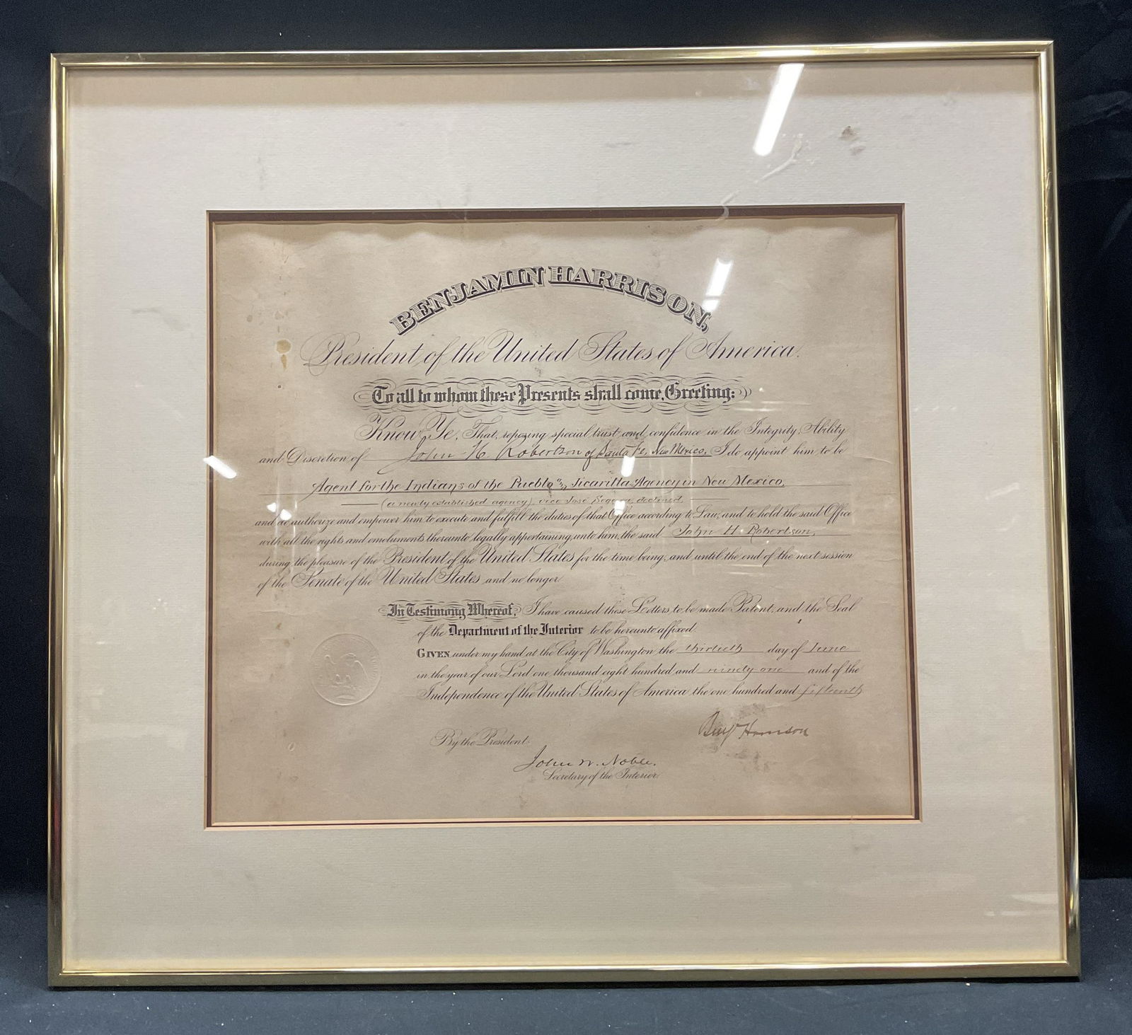 Signed Benjamin Harrison Historical Document 1891 (1 of 7)