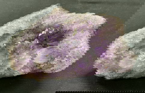 Vtg Amethyst Quartz Crystal Stone Cluster: Vintage amethyst quartz crystal stone cluster. Purple amethyst quarts stone specimen. 6 x 5.5 inches. Some surface wear consistent with exposure. Amethyst quartz, crystal stone, paper weight, collecti