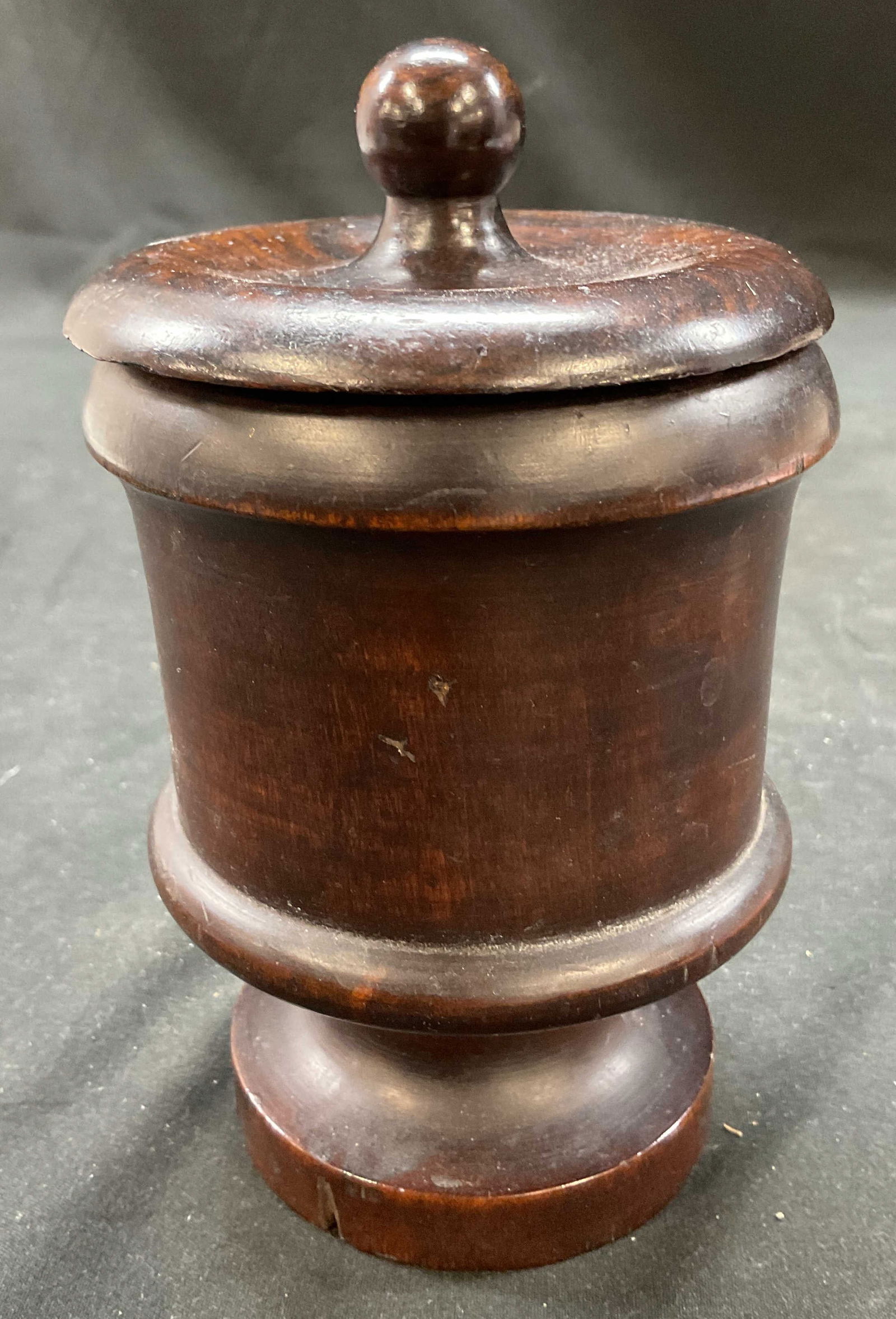 Antique Brown Dense Wood Pedestal Lidded Spice Jar (1 of 8)