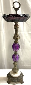 Vtg Art Deco Brass Marble & Gls Smoking Stand
