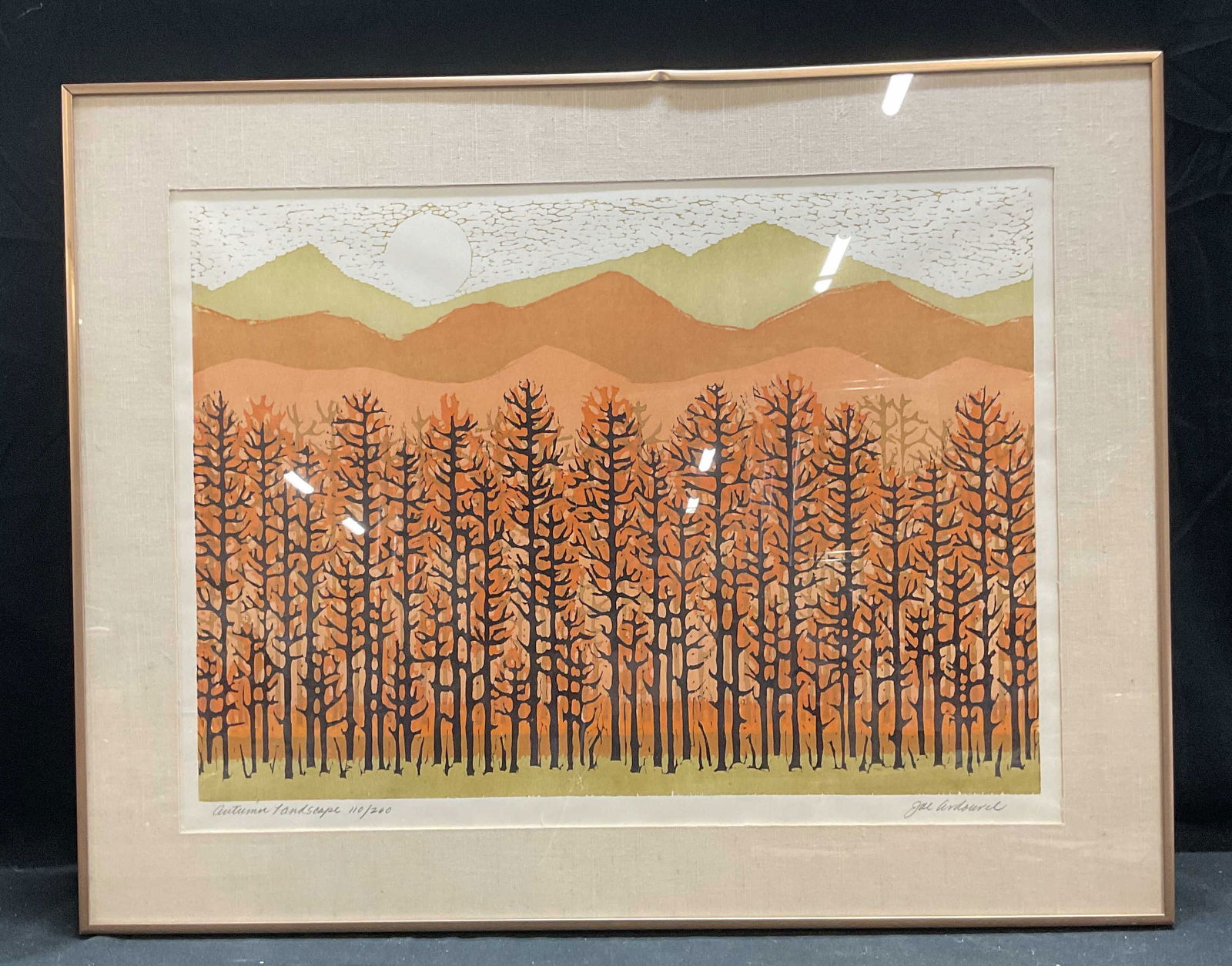 Signed Joe Ardourel Autumn Landscape Woodcut (1 of 7)