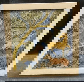 Vintage Framed Pastoral Sheep Glazed Tile