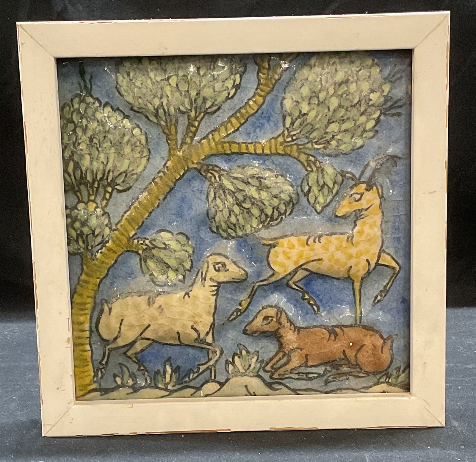 Vintage Framed Pastoral Sheep Glazed Tile (1 of 6)